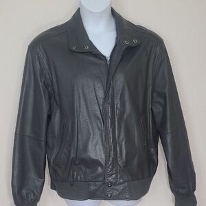 Members Only Jacket Gray Bomber Genuine Leather Full Collar Iconic 80s Rare 1X